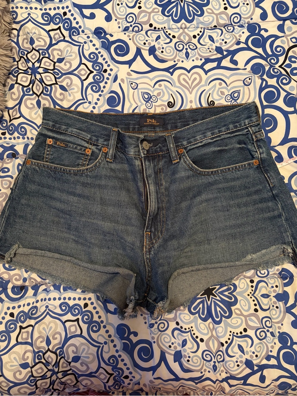 Ralph Lauren|Polo Crosby Blue Denim Frayed Hem Jean Shorts, Size 29